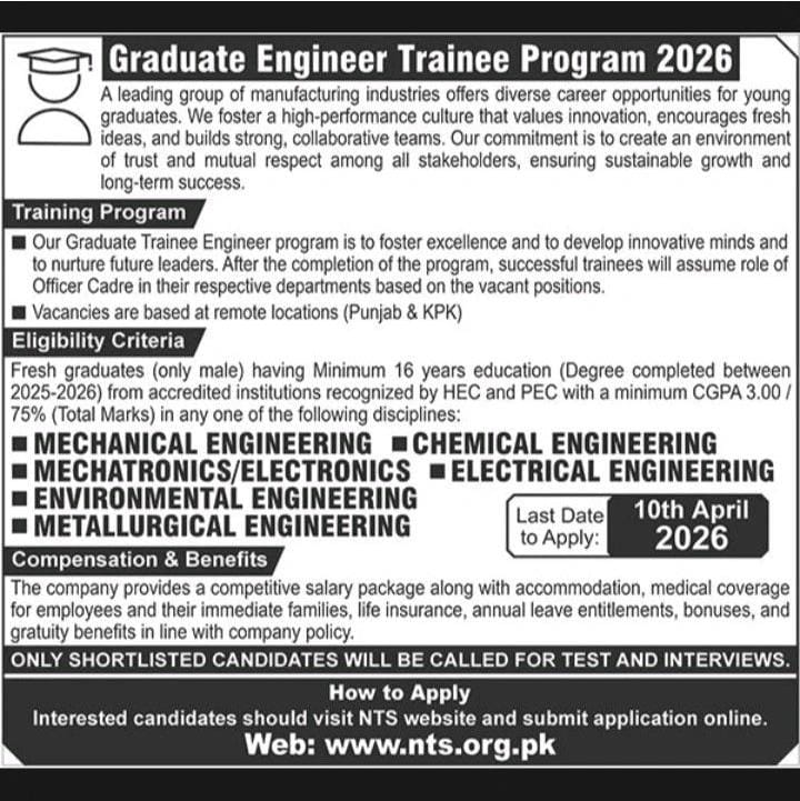 Graduate Engineer Trainee Program 2026 via NTS – Apply Online Now