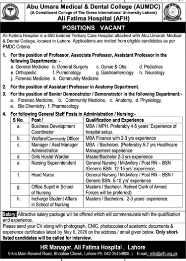 Medical College  jobs Lahore updates 2026: Apply Now