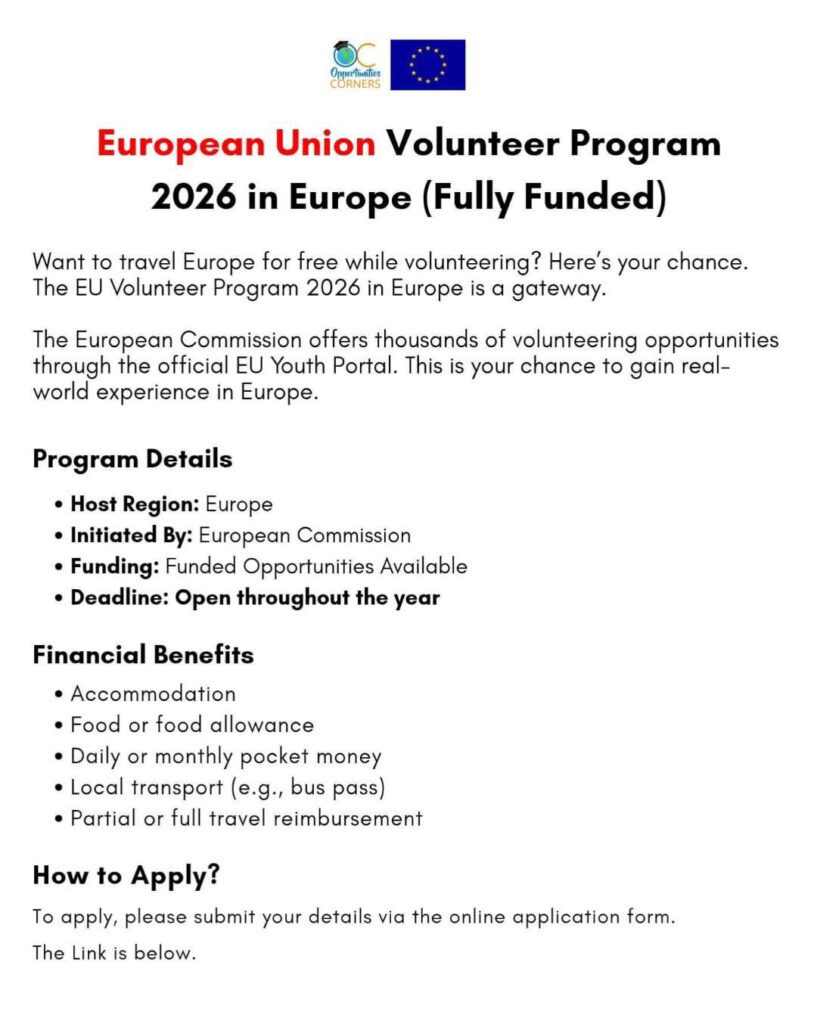 European Union Volunteer Program 2026 fully funded volunteer opportunity in Europe