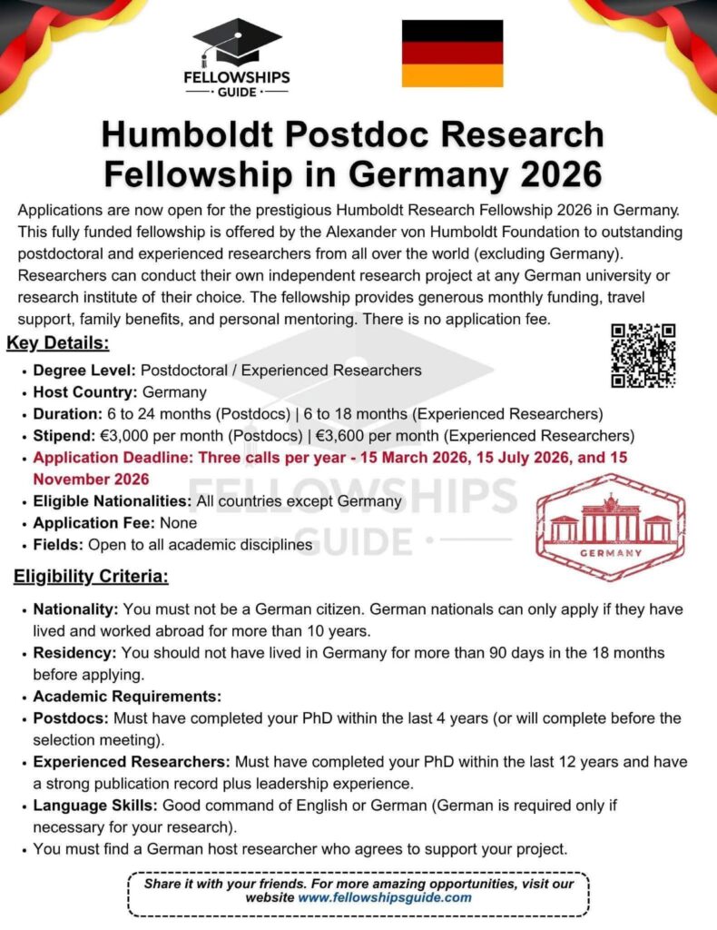 Humboldt Postdoc Research Fellowship 2026 fully funded fellowship in Germany