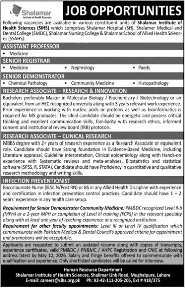 Lahore Jobs 2026 Shalamar Hospital: Apply Now for Medical Positions