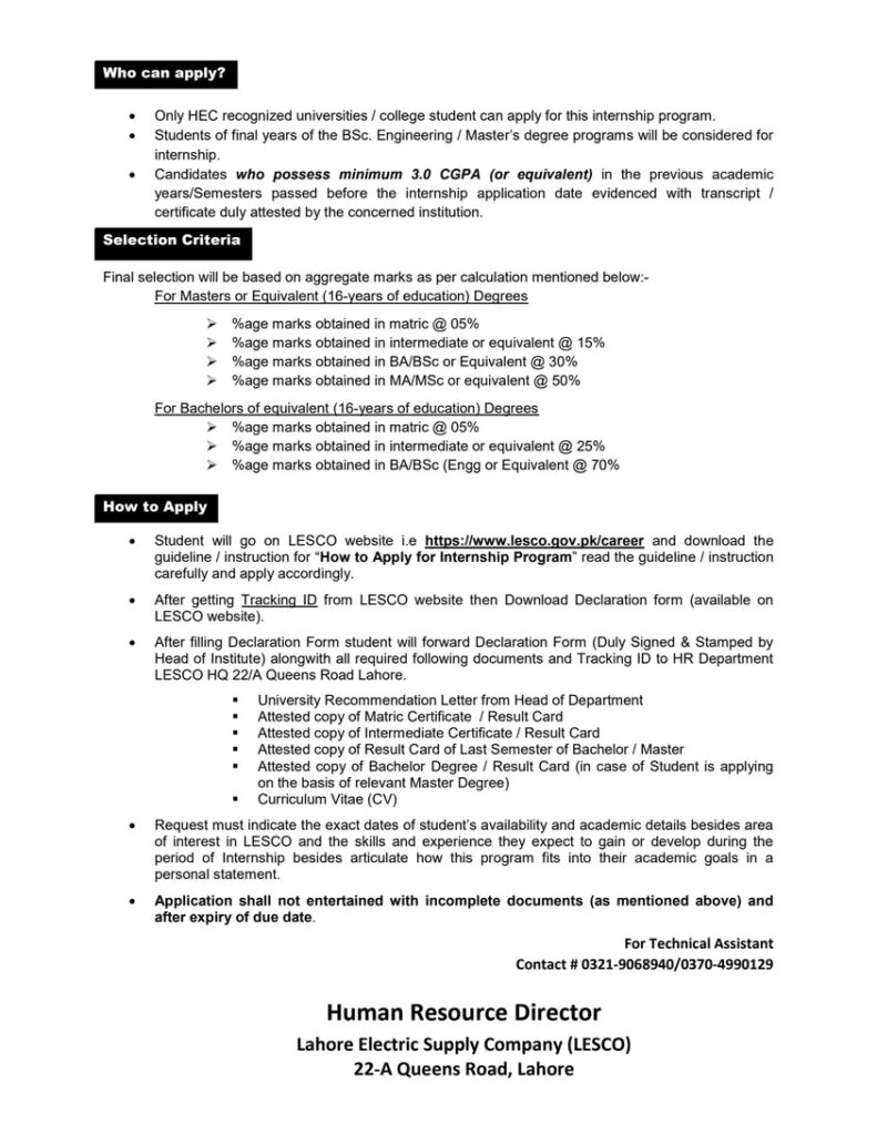 LESCO Paid Internship Program 2026 | Apply Now 1 1000090293