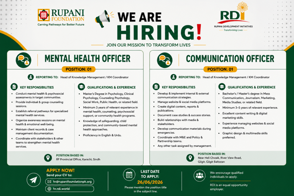 Rupani Foundation Careers 2026 in Karachi | Latest Job Openings