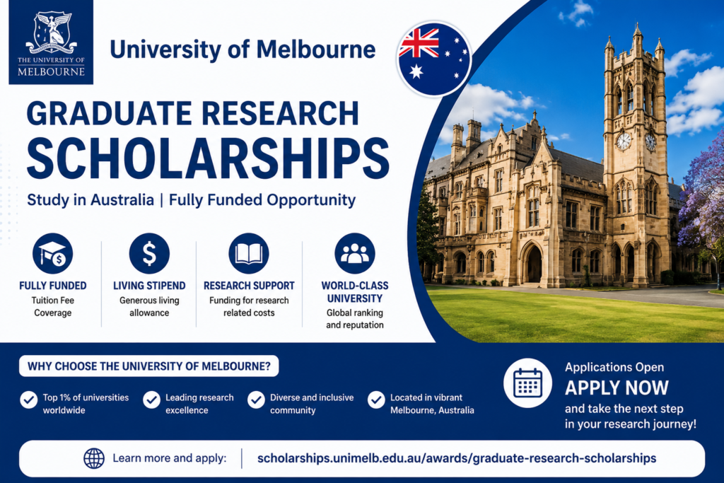 Graduate Research Scholarships 2026 in Australia | Fully Funded University of Melbourne Scholarship