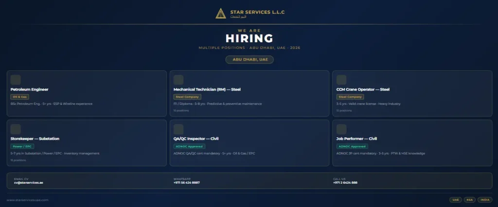 Jobs in Abu Dhabi 2026—Star Services LLC is Hiring Now!